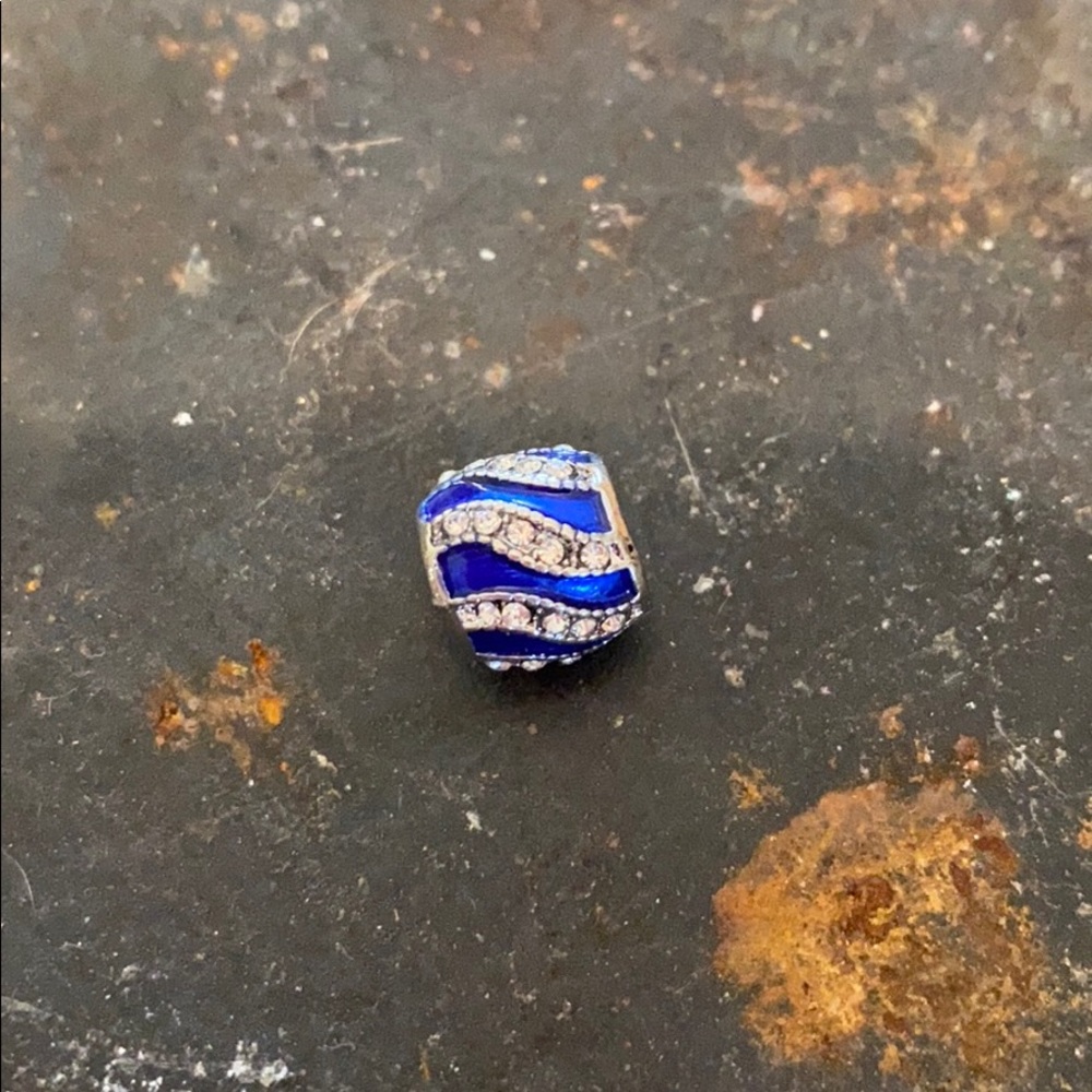 Blue Enamel & Crystal Charm-Pandora/type Bracelet